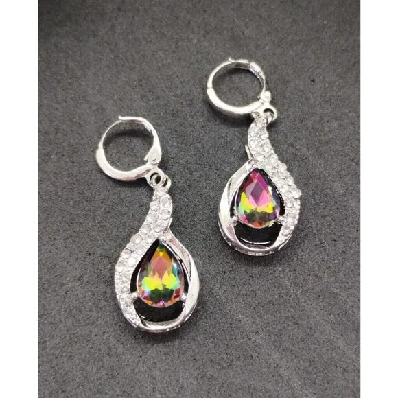 Silver Tone Jeweled Dangle Earrings - Picture 3 of 6